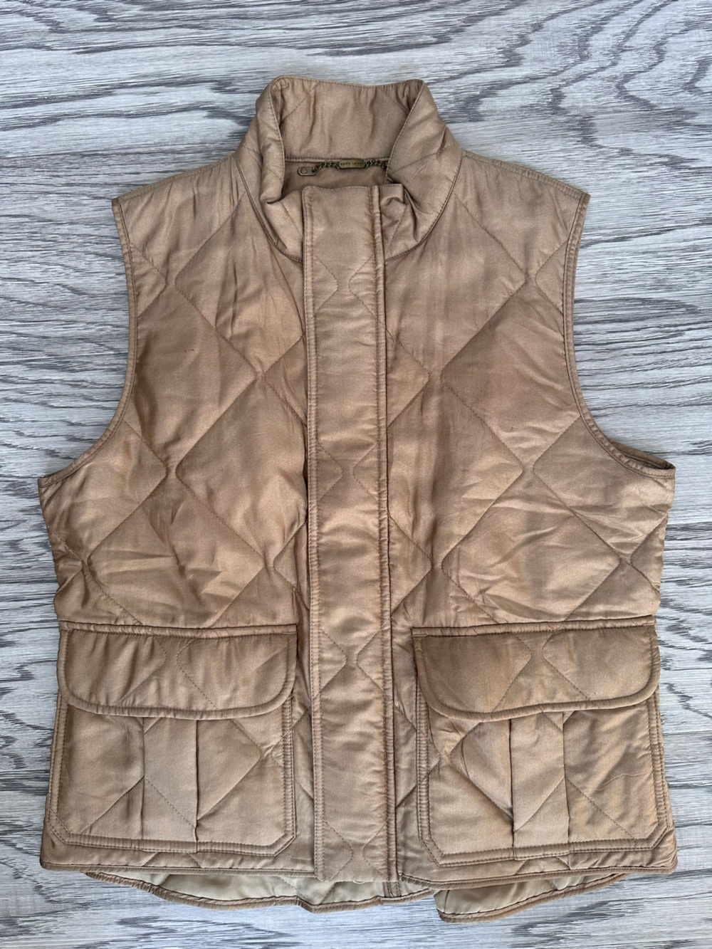 Ralph Lauren Vintage 100% Silk Quilted Utility Vest Jacket Tan Bronze L